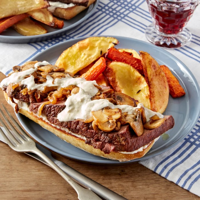 roast beef open faced sandwiches sandwich recipe horseradish mushrooms sauce cream cook time